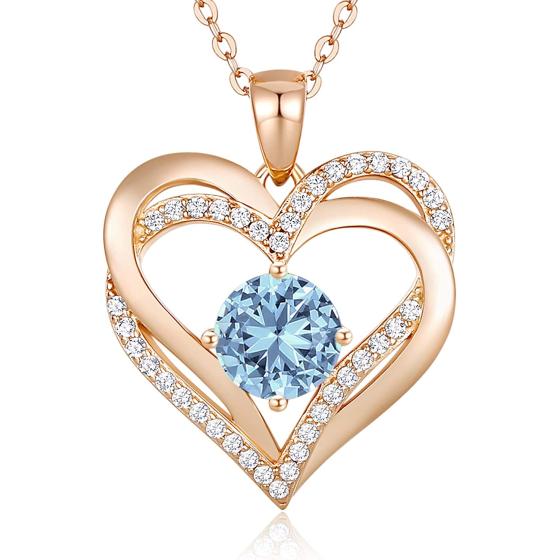LOUISA SECRET Love Heart Birthstone Necklaces for Women 925 Sterling Silver Rose Gold Pendant Forever Diamond Jewelry Valentine's Day Christmas Anniversary Birthday Gifts for Wife Girlfriend Mother
