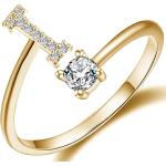 Haoze Initial Letter Ring for Women Girls Gold Stackable Alphabet Rings with Initial Adjustable Crystal Inlaid Initial Rings Bridesmaid Gift