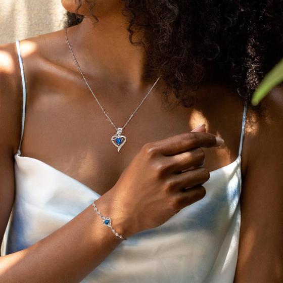 AGVANA Fine Jewelry Birthstone Necklace for Women Sterling Silver Genuine or Created Gemstone Rose Flower Heart Pendant Necklace Mothers Day Anniversary Birthday Gifts for Women Girls Mom Wife Lady