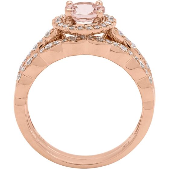 Gin & Grace 14K Rose Gold Genuine Morganite Earrings with Diamonds for women | Ethically, authentically & organically sourced (Round-cut) shaped Morganite hand-crafted jewelry for her | Morganite Earrings for women