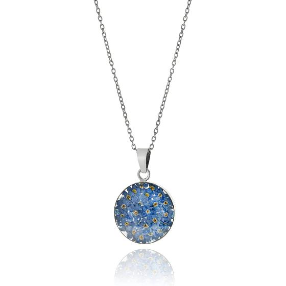Argos  Collection Sterling Silver Pressed Flower Round Pendant Necklace, 16"
