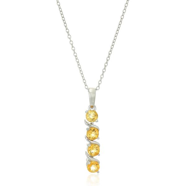 Argos Collection Sterling Silver 4-Stone Genuine or Created Gemstone Pendant Necklace (4mm)， 18”