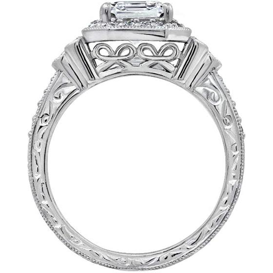 ArgosCollection Platinum-Plated Sterling Silver Antique Ring set with Asscher-Cut Infinite Elements Cubic Zirconia