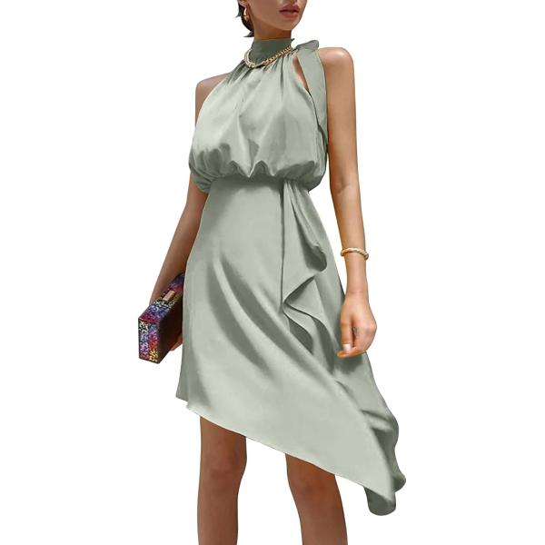 Hatant Satin Dress for Women Mini Dress Summer Halterneck Elegant Women's Cocktail Dress Sleeveless Silky Party Club Dress