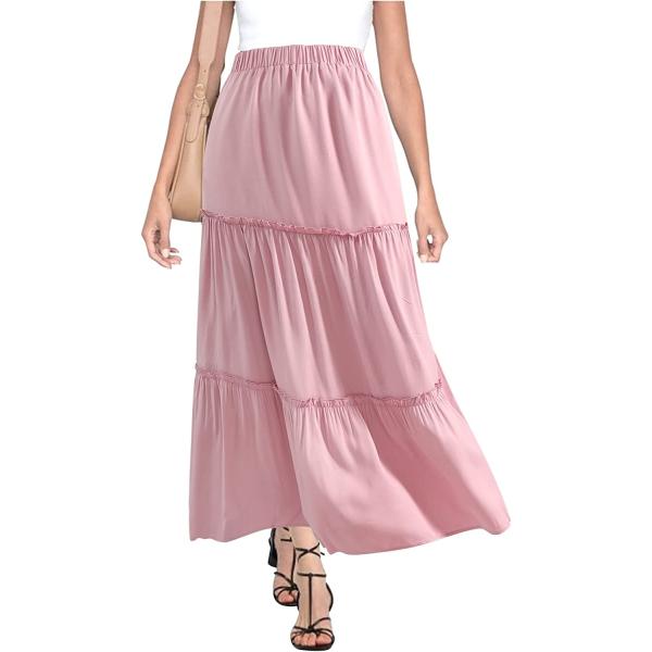 BOMAROLAN Women's Boho Maxi Skirts Summer A Line Long Skirts Ruffle Swing Beach Skirts for Women