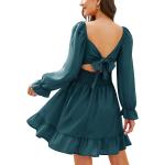 AISWI Women's Tie Back Flowy Dress Long Lantern Sleeve Square Neck Ruffle Elastic Waist Aline Casual Mini Dress