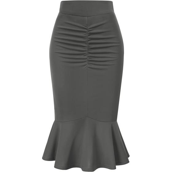 Belle Poque Women’s High Waisted Peplum Midi Pencil Skirt Work Business Skirts with Belt