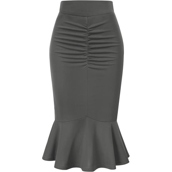 Belle Poque Women’s High Waisted Peplum Midi Pencil Skirt Work Business Skirts with Belt