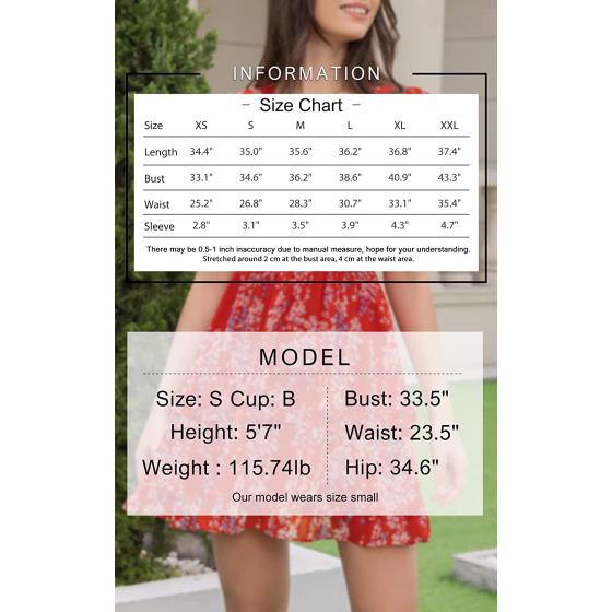 EXLURA Women's Summer Flowy Mini Dress Floral V Neck Short Ruffle Sleeve Smocked Cottagecore Vacation Dress
