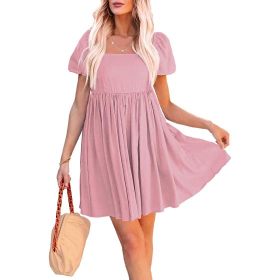luvamia Summer Dresses for Women Square Neck Off The Shoulder Puff Sleeve A-line Short Flowy Babydoll Dress