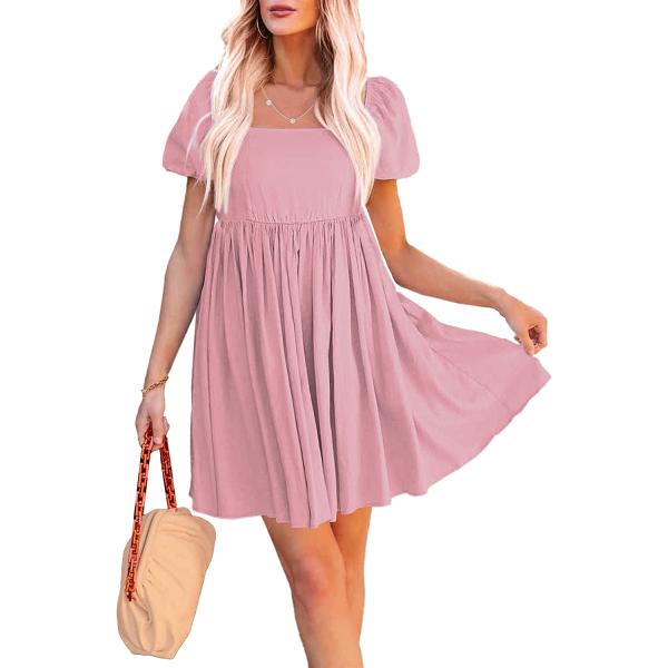 luvamia Summer Dresses for Women Square Neck Off The Shoulder Puff Sleeve A-line Short Flowy Babydoll Dress