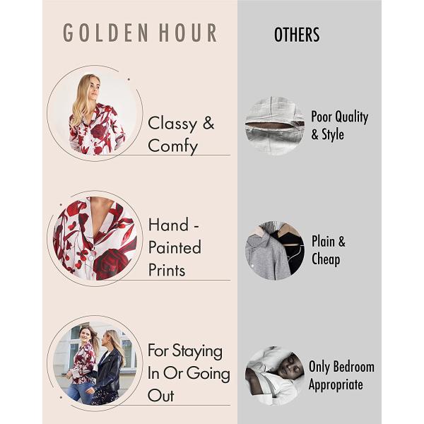 GOLDEN HOUR Womens Silk Satin Pajamas Set 2 Pcs Floral Silky Pj Sets Long Sleeve Button Loungewear and Eye Mask