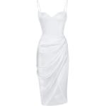 Joukavor Women's Sexy Spaghetti Strap Satin Dress Ruched Midi Bodycon High Slit Dress for Cocktail