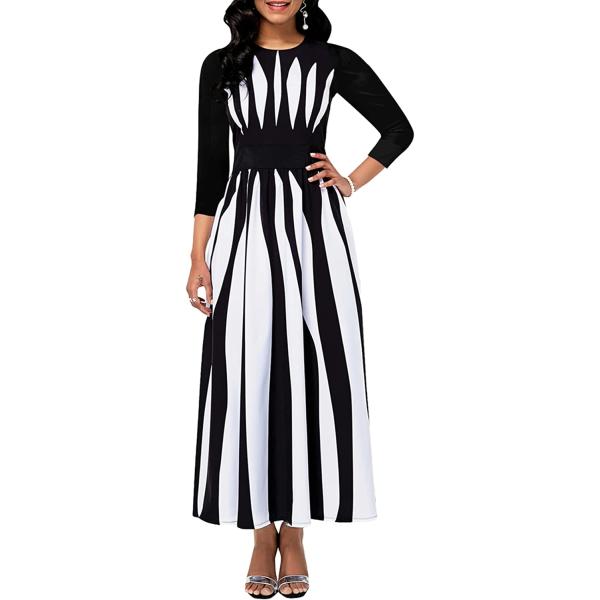 Women Plus Size Printed Casual Maxi Dress V-Neck Long Sleeve Loose Flowy Dresses with Belt