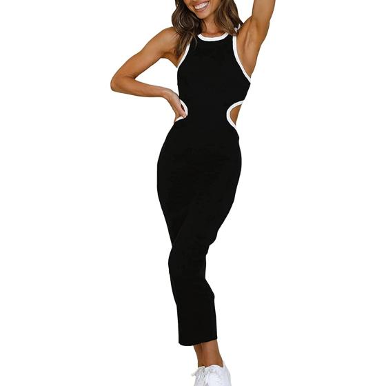 NauLon Womens Sexy Cut Out Waist Open Back Bodycon Dress Ankle Length Ribbed Party Club Midi Dresses