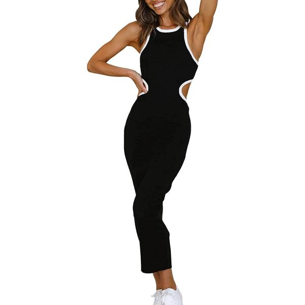 NauLon Womens Sexy Cut Out Waist Open Back Bodycon Dress Ankle Length Ribbed Party Club Midi Dresses