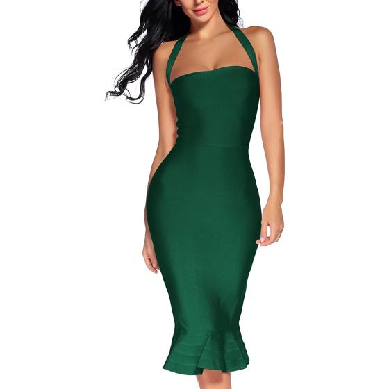 houstil Women's V Neck Halter Fishtail Bandage Bodycon Dress Party