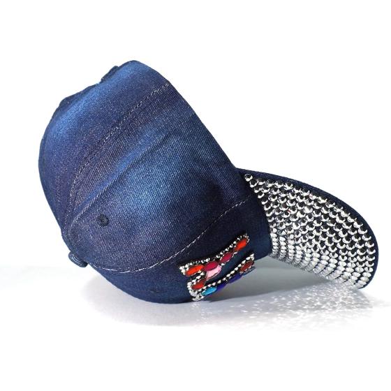 Bling Baseball Cap for Women Fancy Denim Bejeweled Sun Hat Studded Rhinestone Crystals Adjustable