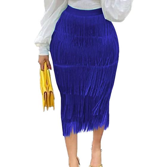 AOMEI Women's High Waist Fringe Tiered Bodycon Pencil Midi Skirt