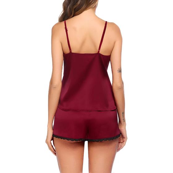 Ekouaer Womens Pajama Sets Silk Lingerie Satin Sleepwear Cami Shorts Set V Neck Pj Lace Nightwear