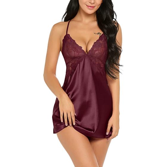 Avidlove Women Lingerie V Neck Nightwear Satin Sleepwear Lace Chemise Mini Teddy