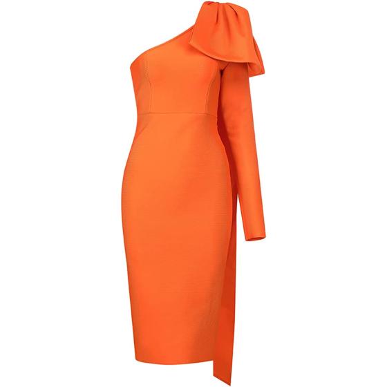 UONBOX Women's One Shoulder Bowknot Long Sleeve Bodycon Knee Length Club Party Bandage Dress