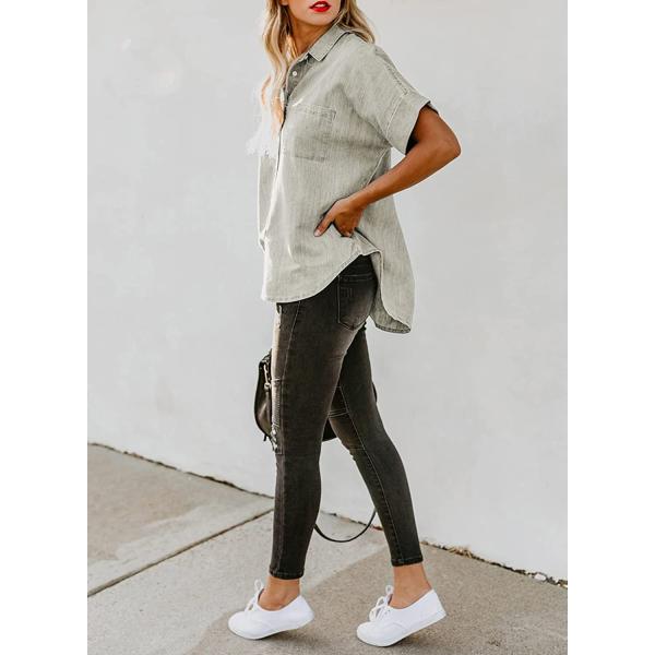 Astylish Womens Button Down Shirts V Neck Loose Casual Shirt