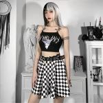 Dlynmoo Women Goth Black Pleated Mini Skirt with Chain High Waisted Tennis Skirt
