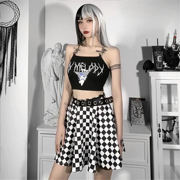 Dlynmoo Women Goth Black Pleated Mini Skirt with Chain High Waisted Tennis Skirt