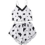 SheIn Women's Cow Print Sleepwear Lace Frill Trim Crop Cami Top and Shorts Pajama Set