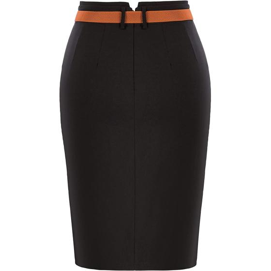 Kate Kasin Women's Bodycon Pencil Skirt with Belt Solid Color Hip-Wrapped