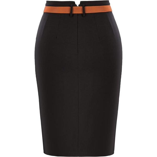 Kate Kasin Women's Bodycon Pencil Skirt with Belt Solid Color Hip-Wrapped