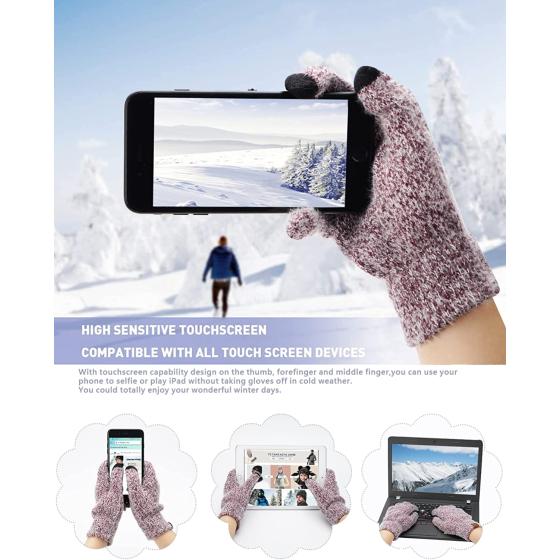 Womens Winter Warm Knit Beanie Hat Touchscreen Gloves Long Scarf Set with Fleece Lined Skull Caps Neck Scarves for Women Men