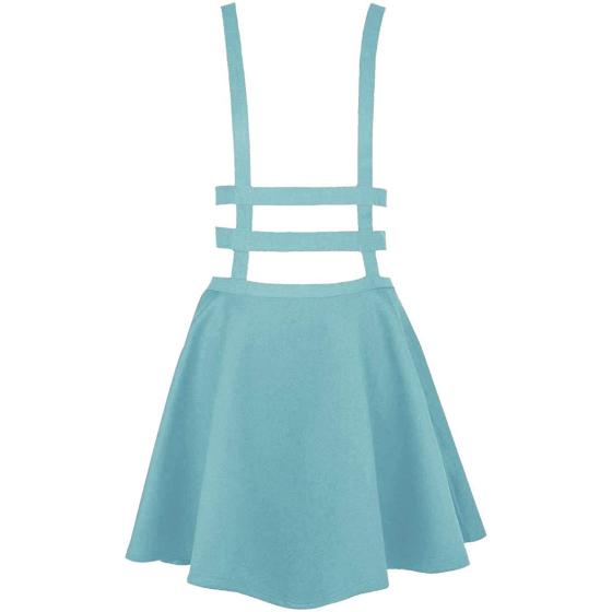 EXCHIC Women's Braces Skirt Pleated A-Line Suspender Mini Skirt