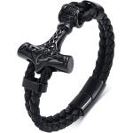 VNOX Two-Strand Braided Leather Cuff Wristband Bead Rope Bracelet Engraved Egyptian Eye of Horus/Viking Vegvisir Bracelet,Pagan Jewelry
