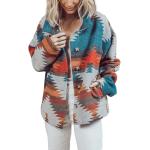 FindThy Women's Aztec Print Jacket Retro Lapel Button Pocketed Tribal Shirt Jackets Shacket