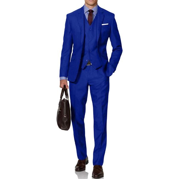 Mens Suit Solid Two Button Slim Fit Suit Set for Wedding Formal Business Suit Men 3 Piece Suit Blazer Vest Pants Set