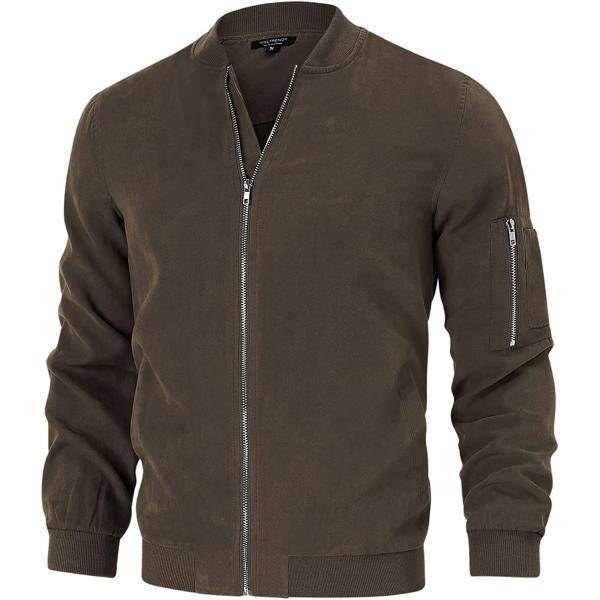 TURETRENDY Men's Suede Bomber Varsity Leather Jackets Lightweight Softshell Flight Full Zip Casual Coat