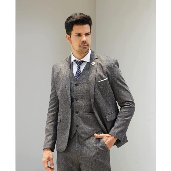 MAGE MALE Men’s 3 Piece Suit One Button Notch Lapel Thicken Slim Fit Suit with Brooch
