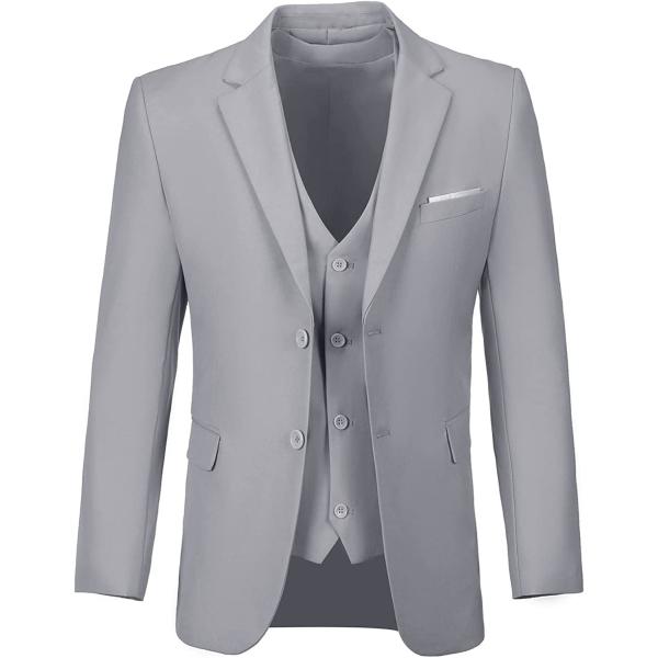 Furuyal Men's Suits 3 Piece Slim Fit Suit Set,Two Button Wedding Business Tuxedo Solid Blazer Jacket Vest Pants with Tie