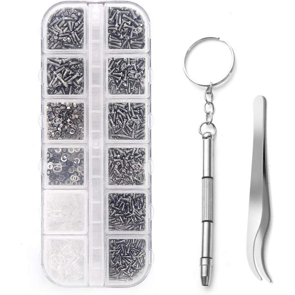 Sunglasses Eyeglasses Repair Kit， 1100PCS Tiny Stainless Steel Screws and 5 Pairs Nose Pads with Micro Screwdriver Tweezer for Watch Clock Spectacle Eyewear Repair