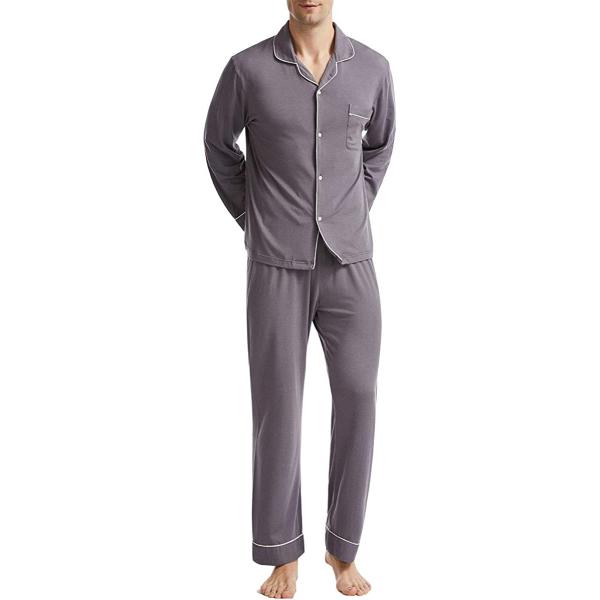 BAMBOO COOL Men's Pajama Set Lightweight Long Sleeve Button Down Soft Bamboo Sleepwear for Men Dark Grey