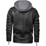 CARWORNIC Men's Faux Leather Jacket Casual Brown Motorcycle Jacket with Removable Hood