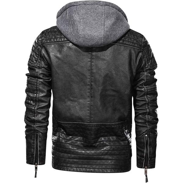 CARWORNIC Men's Faux Leather Jacket Casual Brown Motorcycle Jacket with Removable Hood