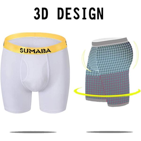 SUMABA Long Leg Men Underwear Boxer Briefs Fly with Pouch No Ride Up Bamboo Underpants for Men Breathable