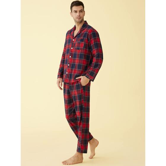 Latuza Men’s Cotton Flannel Pajama Set Plaid Sleepwear