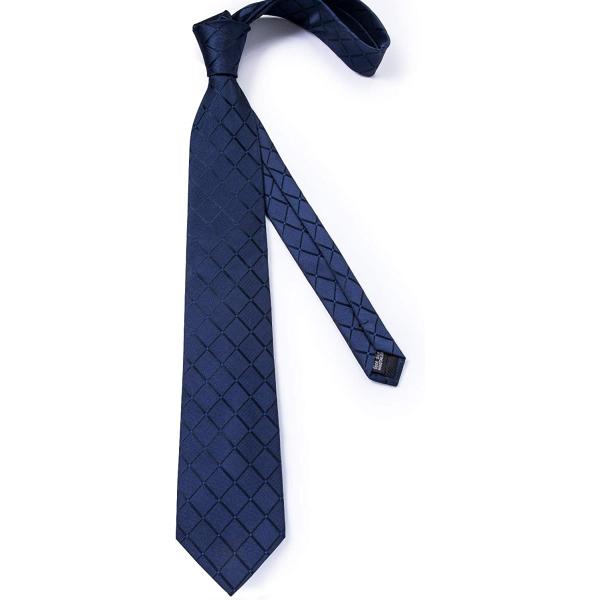 DiBanGu Plaid Tie Men's Silk Tie and Pocket Square Cufflinks Tie Clip Set Wedding Business