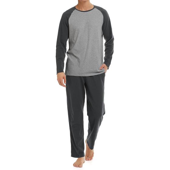 DAVID ARCHY Men's Cotton Raglan Sleepwear Long Sleeve Top & Bottom Pajama Lounge Set