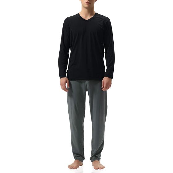 DAVID ARCHY Men's Cotton PJs Heather Striped Sleepwear Lounge Wear Top & Bottom Pajama Set