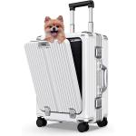 SOMODE Airline Approved Carry On Luggage with Spinner Wheels,Aluminum Framed Carry On Suitcase with Front Open Laptop Compartment/Pocket 22×14×9 inch Large Checked-in Luggage(White)